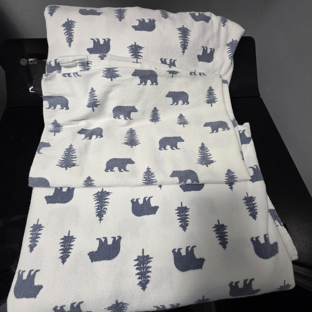Eddie Bauer Home Queen Sheet Set 100% Cotton White/Blue Bear Tree Print